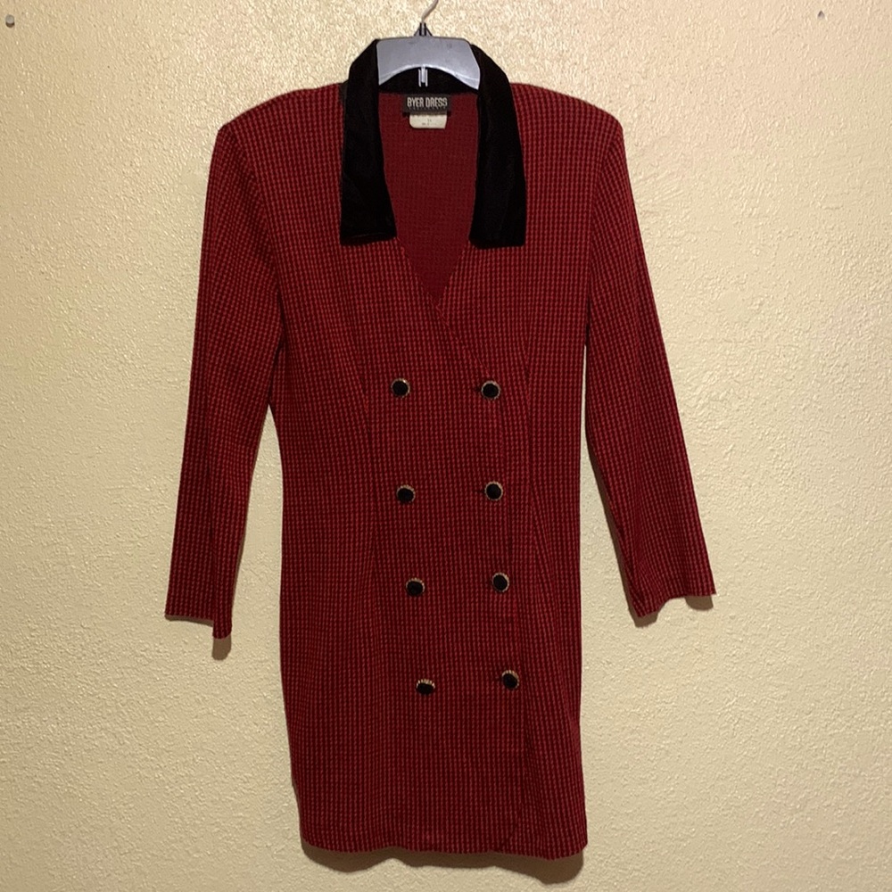 Byer Dress Red Black HoundsTooth Print Size 11 Juniors Stretchy